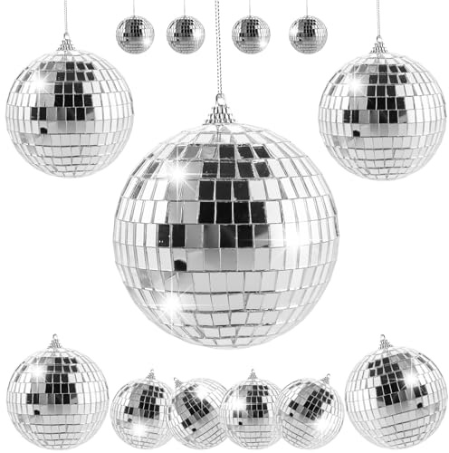 13 Stück Spiegel Ball Silber Diskokugel Hängekugel Discokugel Spiegelkugel Mini Discokugel für Weihnachtsbaum Dekoration, Lichteffekt, Hochzeit, Home, Party(10/7/5/3/2cm)