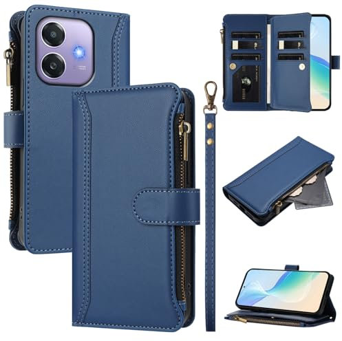 Cover Compatible avec Oppo A3X 2024,Compatible avec Oppo A3 2024 / A60 5G CPH2683 / A40 CPH2669 [Courroie de Poignet Amovible] Étui pour téléphone Portable à Double Fente Blue
