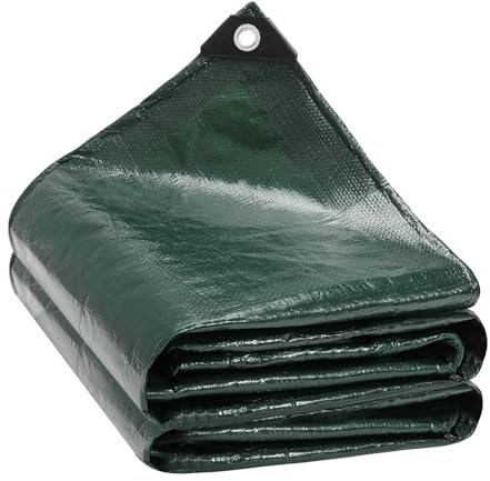 UQXSTAR 2m x 3m Tarpaulin Waterproof Heavy Duty Green 130GSM Tear Resistant Tarpaulin,Multipurpose Large Ground Camping Tarp Sheet with Eyelets for Outdoor Garden Furniture Wood Pool