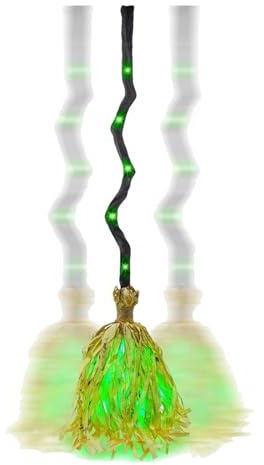 yakermur Witch Broom - Green LED Witch Broom Decoration - Scary Accessory with Bright Green Glow - for Party Porch Home Patio Garden Wall Outdoor Room