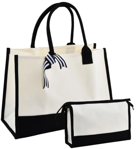 volumoon Jute Beutel, Jute Tote Bag, Leinen personalisierte Canvastasche Einkaufstasche Groß Strandbeutel Stylische Geräumige Tragetasche Wiederverwendbar Jutetasche für Frauen Geburtstag Urlaub (A1)