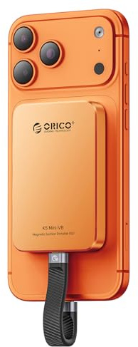 ORICO 1TB SSD esterno magnetico, in lega di alluminio, fino a 460MB/s, hard disk esterno ssd, espandi lo storage per iPhone 17 Pro Max, smartphone USB‑C – K5MINI Arancione Cosmico