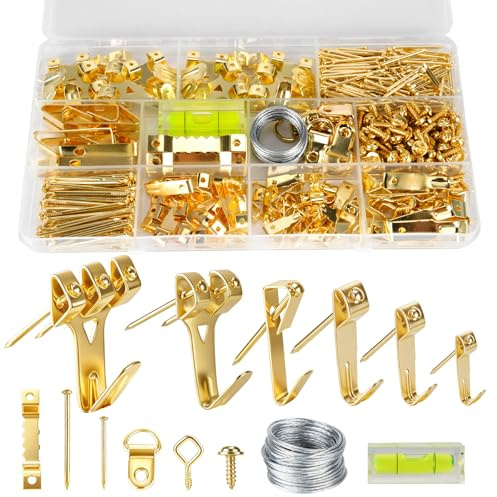 Okeno Select 380 Stück Aufhängeset für Bilder, Schwere Spiegel- und Bildaufhänger für Harte Wände & Gipskarton, inkl. Sägezahn-Halter, D-Ringe & Nägel für Gemälde, Poster & Dekoration