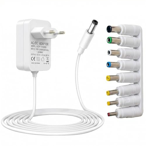 Flomiara 12V2A Netzteil Adapter, Stecker 5,5X 2,1mm, 12V Netzteil mit 1.2m Kable, AC Adapter 100-240V 50-60Hz, Ausgang DC 36W, Geeignet DC für LED Streifen, CCTV, Kamera und Router, Weiß