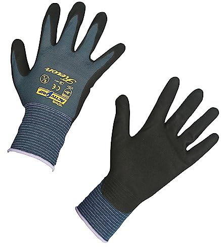 Kerbl Feinstrickhandschuh Handschuh ActivGrip Advance, Bewährte Passform & Griffigkeit, Nylon mit Nitrilbeschichtung, Ölbeständig, Größe 10 | 1 Paar, Lila/schwarz, Nitrile, ölbeständiger, abriebsfest, Towa MicroFinish, für Werkstatt, Hof, Garten, Industrie