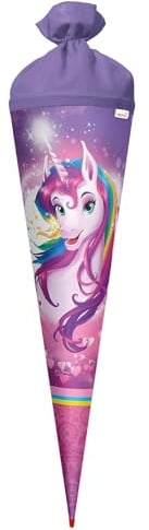 ROTH Schultüte groß Einhornportrait 70 cm - rund Rot(h)-Spitze Filzverschluss - Zuckertüte Einhorn