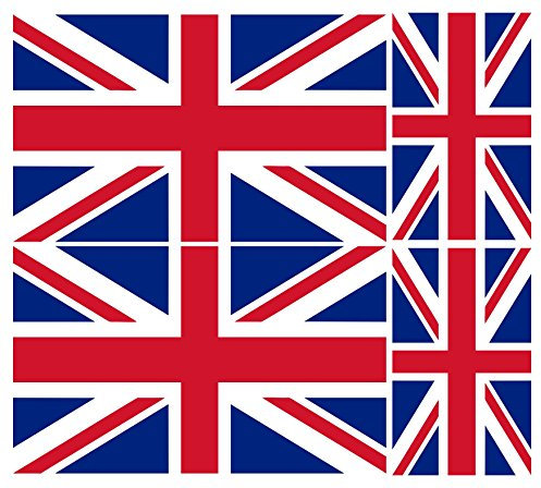 Pack of 4 Union Jack Flag Self Adhesive Stickers Great Britain and England Ideal for Car Van Ipad Laptop and More The Larger Sticker is 100mm by 60mm The Two Smaller Sticker is 60mm by 36mm
