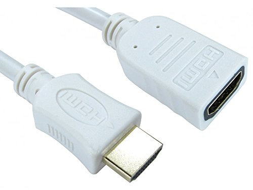 rhinocables - Gold HDMI v1.4 Extension Lead | High Speed with Ethernet | 4K@60Hz & 3D Support | Multi-Channel Audio | Suitable for DVD, DTV, Xbox Accessories | 1m, White