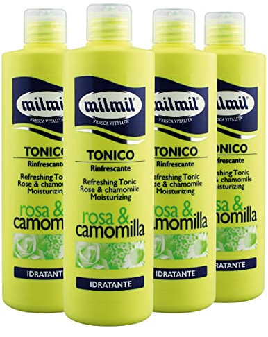 Milmil Tonico Rinfrescante Idratante, Fragranza Rosa & Camomilla - 4 x 500 ML, 4