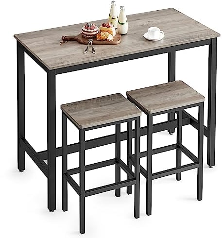 VASAGLE LBT015B02 Set, 2 Bar Stools, Table Chairs in Industrial Design, for Kitchen, 120 x 60 x 90 cm, Greige-Black, Wood chipboard, steel, 120x60x90cm