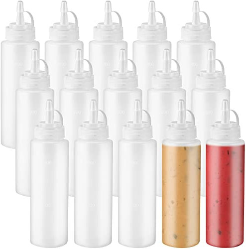 15 PCS 8oz Squeeze Bottles,Plastic Condiment Bottle with Twist On Cap Lids,Squeeze Bottle for Sauces,Ketchup,Barbecue,Syrup,Paint