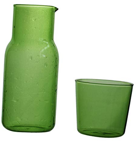 Yardwe Juego de jarra de agua para mesita de noche con vaso de cristal, color verde