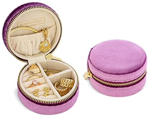 Benevolence LA Mini Jewellery Box for Women | Travel Jewellery Box | Small Jewellery Case Organiser | Velvet Jewellery Organiser | Earring Organiser Box with Mirror - Lilac