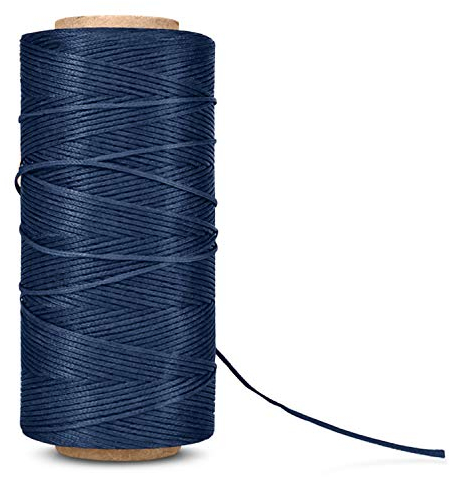 Flexzion Gewachster Faden, Wachsschnur, beschichtete Schnur, strapazierfähiges Polyester, 1 mm, 260 Meter, 150D, für Armbänder, Lederhandwerk, Nähen, Buchbinden, Handwerk - Marineblau