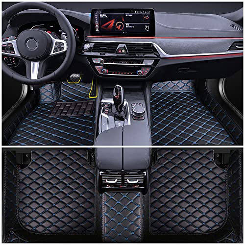 Fußmatten Für BMW 3 GT F30 F31 F34 2011-2019 Volles Paket Hochwertiges Kunstleder Anti-Rutsch-und Wasserdicht Autoteppich(Schwarz mit Blauer Linie)