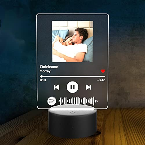 Smilelab Arte de Vidrio de Spotify Personalizado Música Placa Spotify con Luz Foto y Código de Escaneable Personalizada, Regalos Originales para Novio, Novia