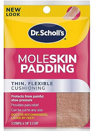 Dr. Scholl's Moleskin Padding Strips, 3 Strips // Thin, Flexible Cushioning & Pain Relief - Cut to Any Size - Doctor Recommended - Strip Size 4 1/8 Inches X 3 3/8 Inches