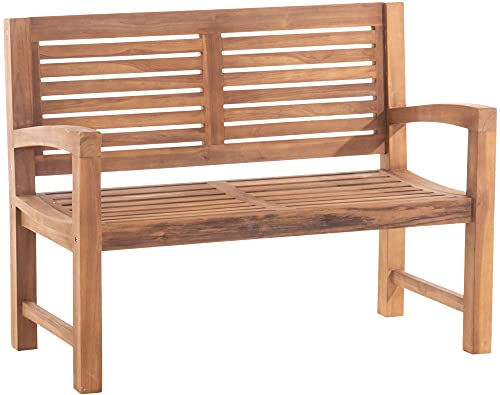 CLP Teakbank Halden I Holzbank Für Den Garten I Sitzbank Mit Armlehnen, Farbe:Teak, Größe:120 cm