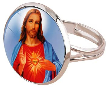 Jungfrau Maria Mutter des Babys Jesus Ring Glas Zeit Edelstein verstellbar Ringe für Männer Frauen katholischer christlicher Schmuck