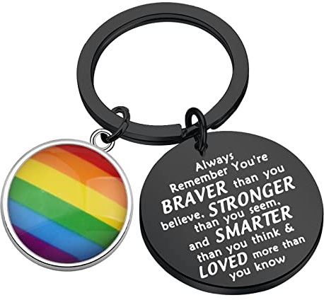 LGBT Schlüsselanhänger, Regenbogenfarben, Gay & Lesbian Pride, Pansexuelle Geschenke, Transgender Pride, Schmuck, Always Remember You're Braver Than You Believed for Bisexual Pride