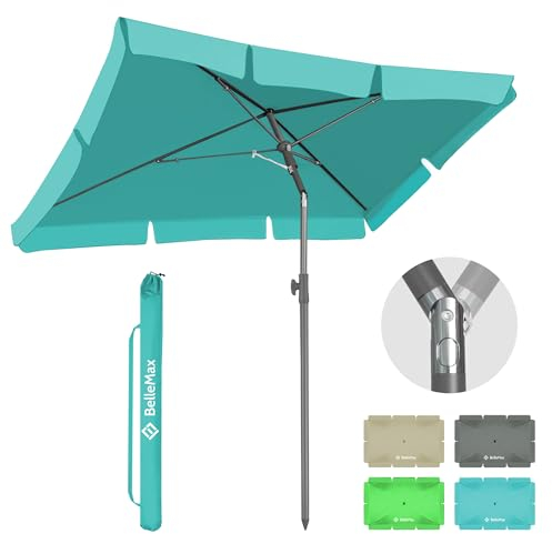 BelleMax Sonnenschirm Balkon Rechteckig 200 × 125 cm Türkis, Balkonschirm mit UV-Schutzfaktor 50+, Neigbar und Höhenverstellbar, Ideal Als Gartenschirm oder Terrassenschirm