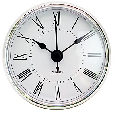 ISAKEN 2.8 Zoll/ 70 mm Uhrwerk, Runde Uhr aus Quarzuhr mit Römischen Ziffern, Einsteckuhrwerk Quarzwerk mit Silber Trim für 70 mm Durchmesser Wanduhr Uhr Klein DIY Uhrwerk Zubehör