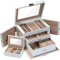 Caja Joyero con Tapa Transparente, Joyero de 3 Niveles, Organizador de Joyas con 2 Cajones, con Caja de Viaje Portátil, Almacenamiento para Collares, Pulseras, Anillos, Idea de Regalo,Blanco