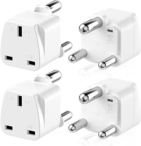 KEAGAR Pack of 4 UK to South Africa Plug Adapter, 3 Pin South Africa Power Travel Adapter(Type M), for South Africa, Namibia, Swaziland, Lesotho, Bhutan, Botswana and More, White