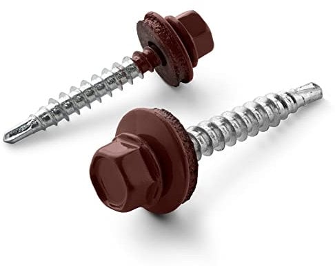 STRÜBER Trapezblechschrauben (4,8 x 35 mm / 250 Stück/RAL 3009 - Oxidrot) Selbstbohrende Bohrschrauben - Selbstschneidene Schrauben mit EPDM Unterlegscheiben - Sechskant Metalldachschrauben