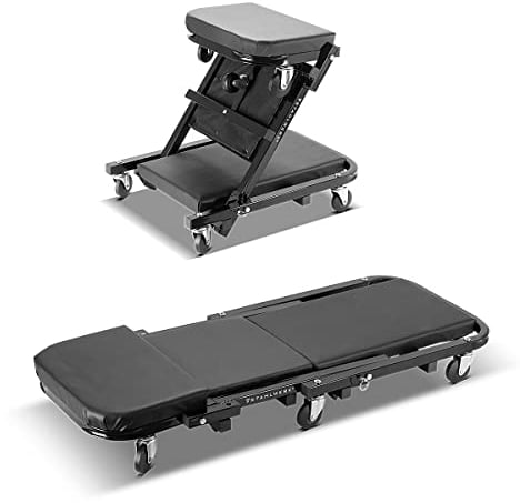 STAHLWERK 2 in 1 Werkstatthocker FRC-40 ST mit 150 kg Tragfähigkeit, faltbares Kfz-Rollbrett | Montagerollbrett | Werkstattliege | Montageliege mit Sitz- und Liegefunktion