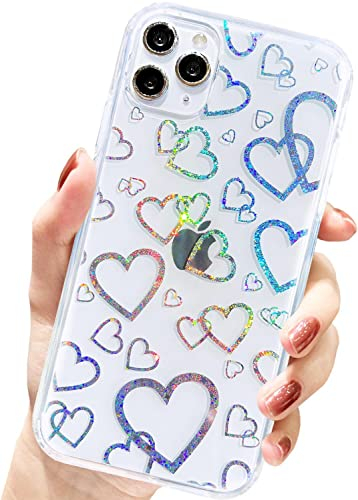 AMART für iPhone 11 Pro Max Hülle,Durchsichtig Glitzer Herz Muster Handyhülle Klar mit Herzen Motiv Aesthetic Frauen Mädchen Stoßfeste Schutzhülle für iPhone 11 Pro Max(6.5 Zoll)