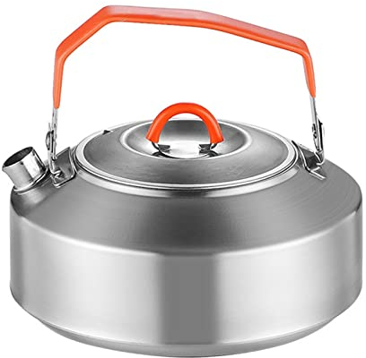Reise Wasserkocher Reisewasserkocher Teekessel Camping Wasserkessel Für Holzofen Teekanne Kaffee Edelstahl Im Freien Tragbar Silikongriffe Für Effektive Wärmeisolierung (Silver,0.9L)