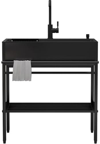 Lavandino Da Esterno Nero Lavello Utilità Acciaio Inossidabile, Lavandino In Acciaio Inox Con Scolapiatti, Lavandino Autoportante Commerciale, Con Rubinetto, Lavatoio Da Giardino Campeggio ( Size : 55