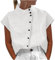 Ceboyel Camicia estiva da donna in lino elegante casual boho camicette manica corta collo alto top signore alla moda vestiti per uscire, Bianco #13, S