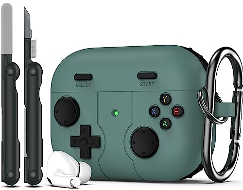 RFUNGUANGO Kompatibel mit AirPods Pro 2 hülle mit Schlüsselanhänger, Spieler-Design für Kinder, Männer und Frauen, weiche Silikonhülle Kompatibel mit AirPods Pro 2/1 (2023/2022/2019) Ladehülle, Grün