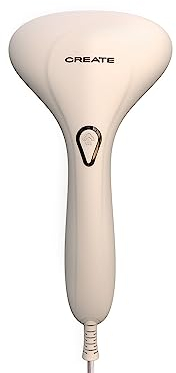 CREATE/IRON UP/Plancha de vapor vertical de viaje blanco roto/Calentamiento rápido, fácil de usar, para todo tipo de tejidos, cómoda, compacta y ligera, con bloqueo de sobrecalentamiento