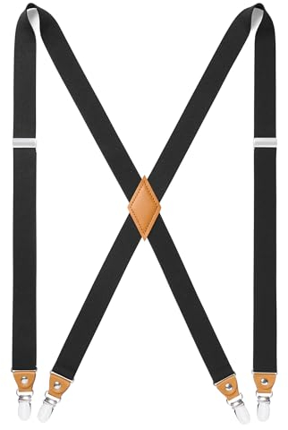 HISDERN Hosenträger für Herren Breit 2.5 cm mit sehr Starken 4 Metall Clip Elastisch and Verstellbar Männer Hosenträger X-Form
