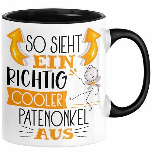Trendation - Patenonkel Tasse Geschenk So Sieht Ein RIchtig Cooler Patenonkel Aus Geschenkidee Lustiger Spruch Geburtstag Becher Kaffeetasse (Schwarz)