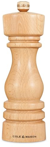 Cole & Mason H233006 London Salzmühle, mit Einstellbarem Mahlwerk, Holz, 18cm, Precision+ mit Keramikmahlwerk, Gewürzmühle, Mühle für Salz