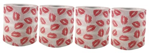 GLEAVI 4 Stück Roter Lippenstift Bedruckte Rolle Weihnachts-toilettenpapier Bedrucktes Toilettenpapier Mode Serviette Reiner Holzstoff Grüne Tinte in Lebensmittelqualität Schmücken
