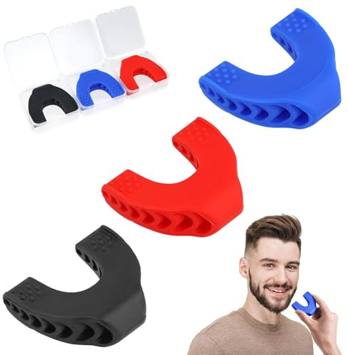 3pcs Silicone Jaw Exerciser for Men & Women, 3 Resistance Level Jawline Trainer Strengthener & Tighten Facial Muscle Jaw Shaper Toner for Beginner Intermediate Advanced User (Black, Red, Blue)