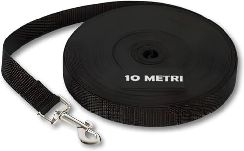 MB Guinzaglio Addestramento per Cani - Lunghina Cane 10 Metri Per Tutte le Taglie ed Età Moschettone Girevole 360° - Nero