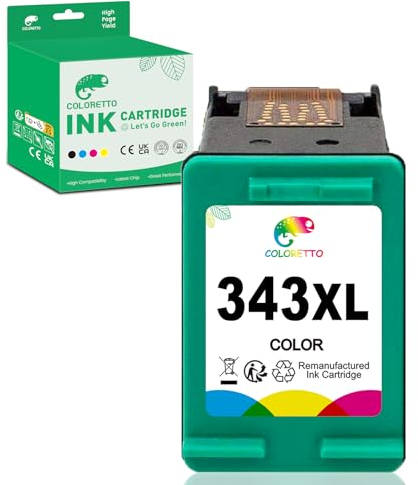COLORETTO Wiederaufbereitete 343 XL (1 Farbe) Druckerpatrone für HP 343XL Kompatibel mit Photosmart 2500 2570 2573 2575 C4140 C4150 Officejet 6300 6310 6315 Deskjet D4160 5940