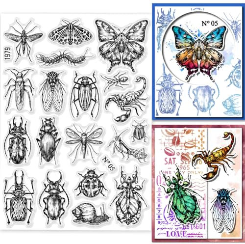 GLOBLELAND 8.27×5.83Zoll Insekten Transparente Stempel für Scrapbooking Schmetterlinge Klare Stamps Libellen Silikonstempel Für Kartengestaltung DIY Prägung Journaling