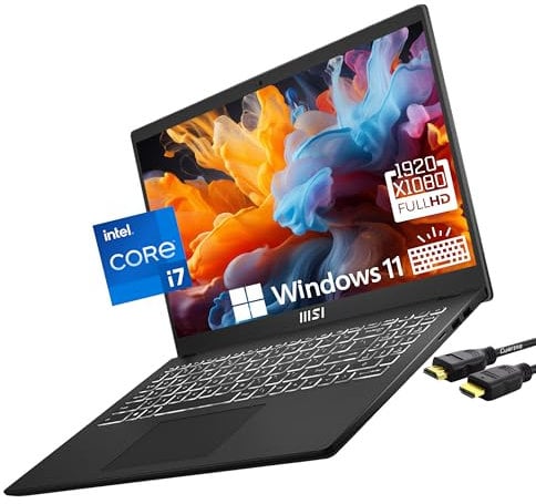 MSI Modern 15 Laptop, 15.6 Full HD Display, Intel Core i7-1255U(10-Core, Upto 4.7 GHz), Intel Iris Xe Graphics, Backlit Keyboard, HDMI, Numeric Pad, Windows 11 Home, Black(16GB RAM - 1TB SSD)