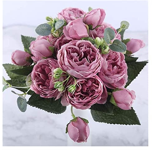 Fausse fleur fleur artificielle plante 30 Cm Rose Rose Soie Pivoine Fleurs Artificielles Bouquet 5 Grosse Tête Et 4 Bourgeon Pas Cher Faux Fleurs for La Décoration De La Maison Fleurs artificielles de