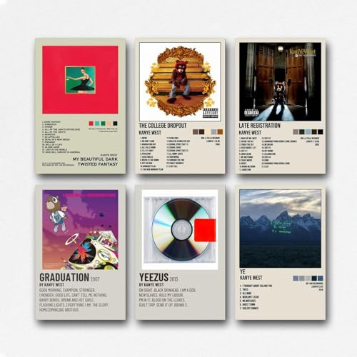 Poster mit Musikalbum-Cover von Kanye West, limitierte Auflage, Musik-Leinwand-Poster, ästhetische Wohnzimmer-Gemälde, Dekoration für Zuhause, Büro, 20 x 30 cm, ungerahmt, 6 Stück