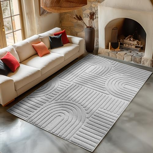 Carpetsale24 Teppich 140x200 cm Grau, Hochflor Wohnzimmer Teppich, Weich & Flauschig, Skandinavisch Boho Stil, Langflor Shaggy, Pflegeleicht, Jute Rückseite