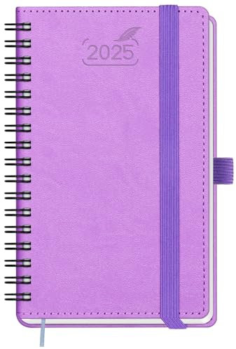 BEZEND Taschenkalender 2025 Klein Ringbuch 15,5 x 9 cm | Kalender 2025 Buchkalender 1 Woche 2 Seiten mit 100 g/m² Papier | Terminplaner 2025 Wochenplaner A6 mit PU-Leder Softcover - Lavendel