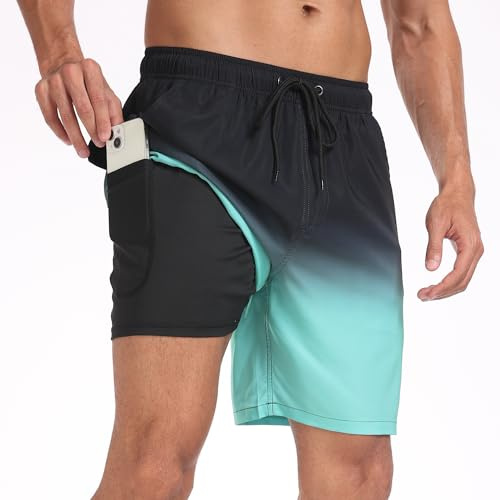 Milaloko Men's Swimming Shorts Quick Dry Swim Trunks Beach Shorts Surfing Boardshorts with Compression Liner and Pockets, Blue, M